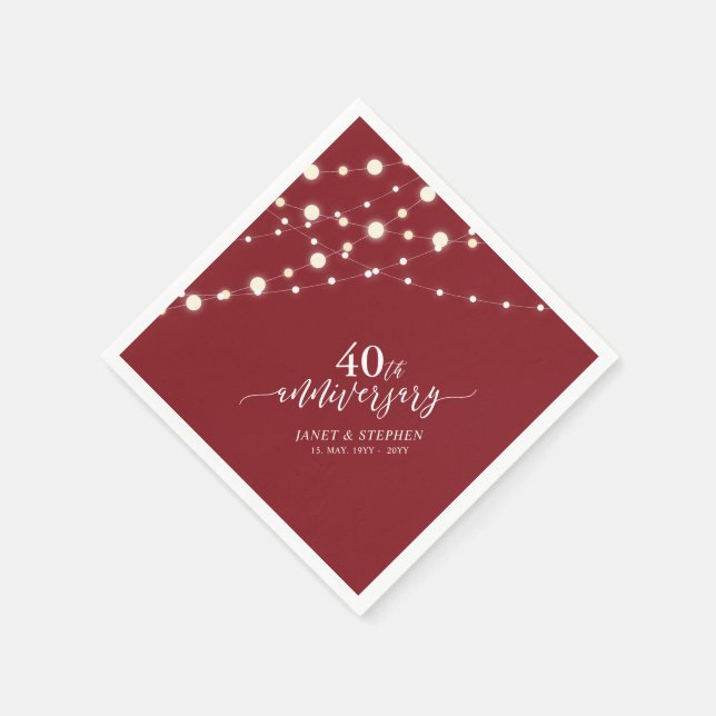 Servilleta De Papel Luces de cadena | 40º Aniversario del Boda de Ruby (Borde)