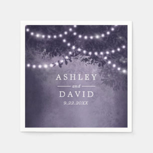 Servilleta De Papel Luces de Cadena de Árbol Rústico Morado para Boda 