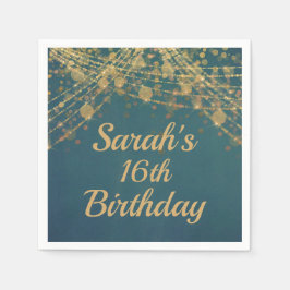 Servilleta De Papel Luces de Cadena Doradas Teal para Cumpleaños 16