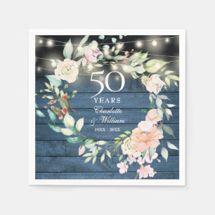 Servilleta De Papel Luces de Cadena Floral del 50 Aniversario Azul Rús