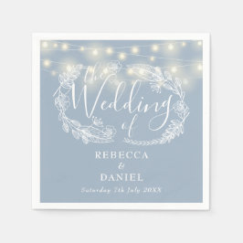 Servilleta De Papel Luces de Cadena Florales Azul Polvoriento Boda