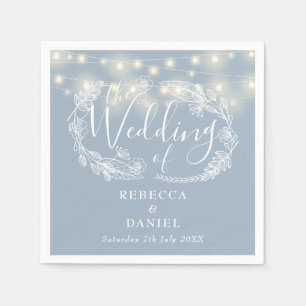 Servilleta De Papel Luces de Cadena Florales Azul Polvoriento Boda