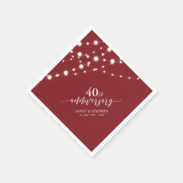 Servilleta De Papel Luces de Cadena | Rojo Rubí 40 Aniversario de Boda