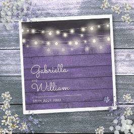 Servilleta De Papel Luces de Cadena Rústico Morado Madera Elegante Let