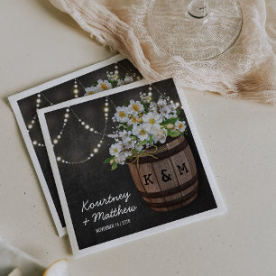 Servilleta De Papel Luces de Cadena Viñedo Rústico Boda Floral Blanco