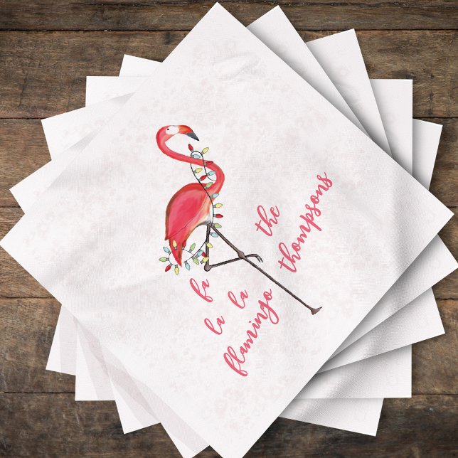 Servilleta De Papel Luces de Cadenas de Flamenco Festivas y Lindas par (Fa la la la la flamingo custom party pink flamingo Christmas napkins)