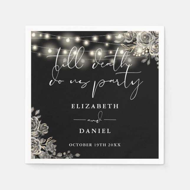 Servilleta De Papel Luces de Cadenas de Rosas Blancas y Negras Bodas G (Anverso)