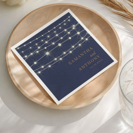 Servilleta De Papel Luces de cuerda azules y doradas elegantes