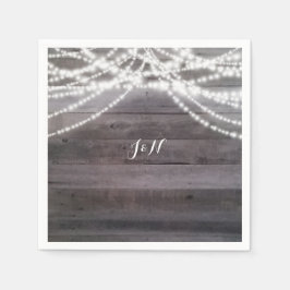 Servilleta De Papel Luces de cuerda blancas y boda de madera rústica