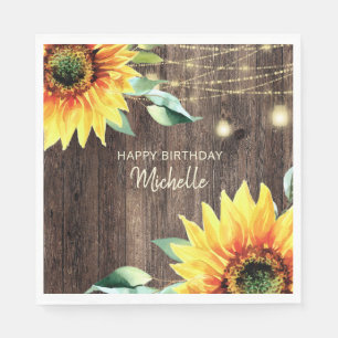 Servilleta De Papel Luces de Cuerda de Girasoles Cumpleaños Feliz Rúst