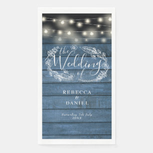 Servilleta De Papel Luces de Cuerda de Madera Azul Rústica para Boda F