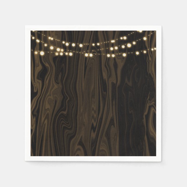 Servilleta De Papel Luces de Cuerda de Madera Caprichosas Café Rústico (Anverso)
