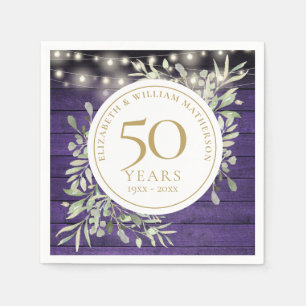 Servilleta De Papel Luces de Cuerda de Madera Morada Floral del 50 Ani