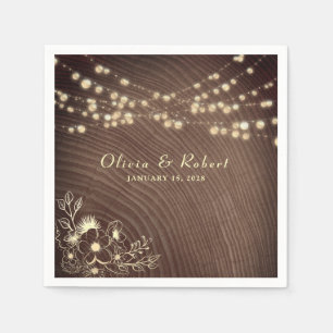 Servilleta De Papel Luces de Cuerda de Madera Rústica Boda