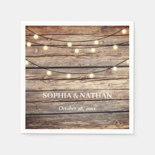 Servilleta De Papel Luces de Cuerda de Madera Rústica Boda