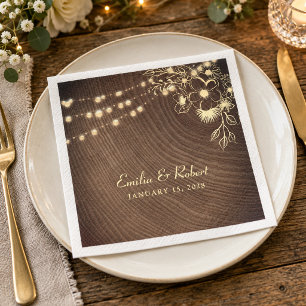 Servilleta De Papel Luces de Cuerda de Madera Rústica Boda