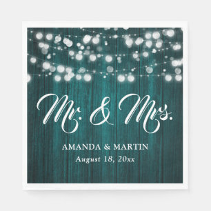 Servilleta De Papel Luces de Cuerda de Madera Rústica Turquesa para Bo