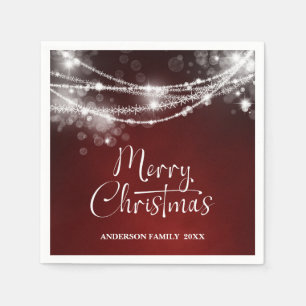 Servilleta De Papel Luces de Cuerda Elegantes Burgundy Navidad
