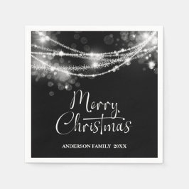 Servilleta De Papel Luces de Cuerda Elegantes Navidad Negras