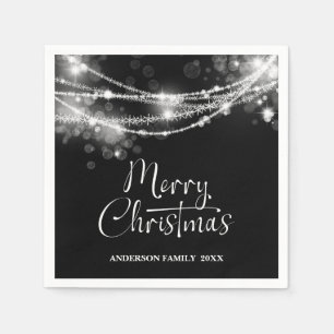 Servilleta De Papel Luces de Cuerda Elegantes Navidad Negras
