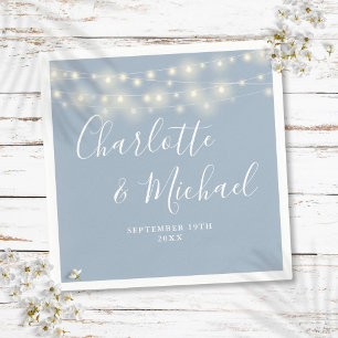 Servilleta De Papel Luces de Cuerda Firma Script Boda Azul Polvoriento