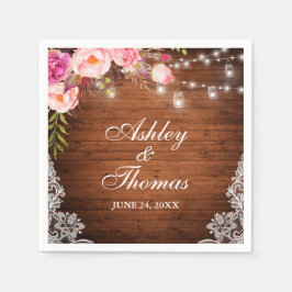 Servilleta De Papel Luces de frasco de madera rústica de boda con enca