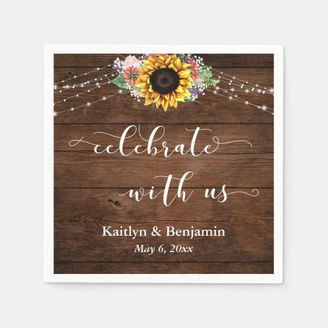 Servilleta De Papel Luces de girasol de madera marrón celebran con nos (Anverso)