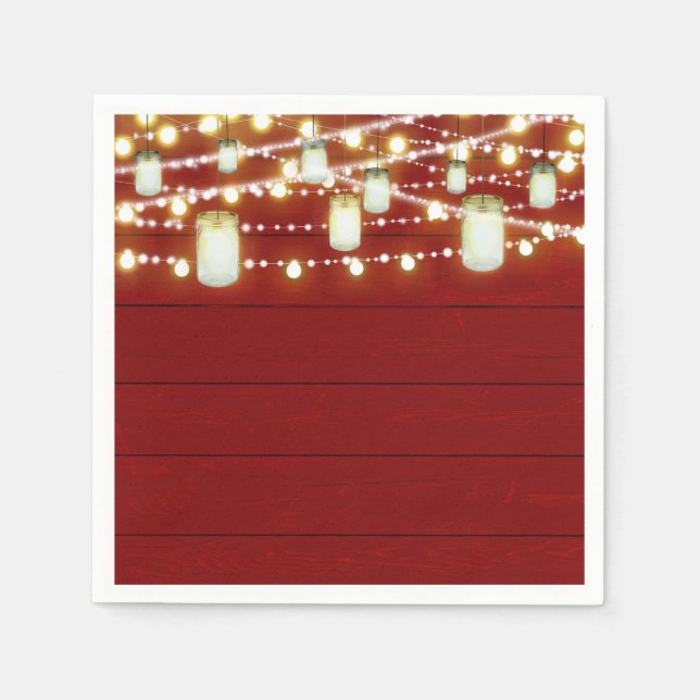 Servilleta De Papel Luces de Madera Roja y Cuerdas Campo Rústico Dulce (Anverso)