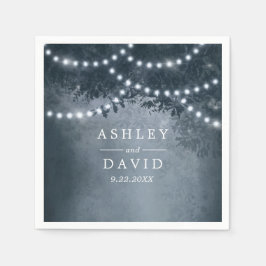 Servilleta De Papel Luces de Navidad Azules de Árbol Rústico para Boda