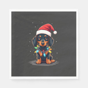 Servilleta De Papel Luces de Navidad de Dachshund Sombrero de Santa Am