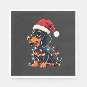 Servilleta De Papel Luces de Navidad de Dachshund Sombrero de Santa Na