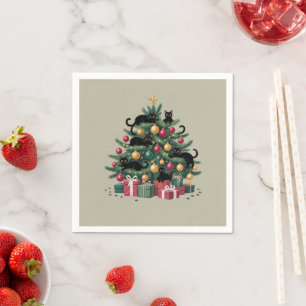 Servilleta De Papel Luces de Navidad de Gatos Negros para Amantes de G