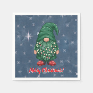 Servilleta De Papel Luces de Navidad de Gnomo Verde Acuarela