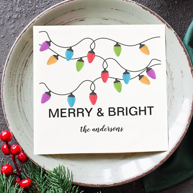 Servilleta De Papel Luces de Navidad Personalizadas en Papel (Christmas String Lights Personalized Paper Napkins)