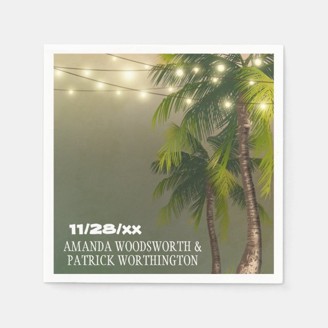 Servilleta De Papel Luces de playa Napkins Boda Tropical Palm Tree (Anverso)