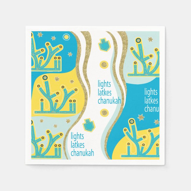 Servilleta De Papel Luces Latkes Chanukah (Anverso)