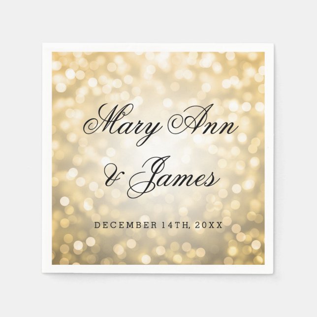 Servilleta De Papel Luces Purpurinas boda Gold (Anverso)