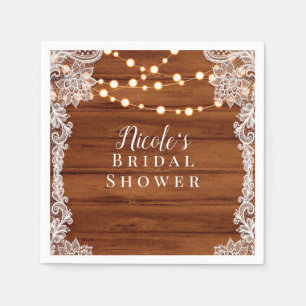 Servilleta De Papel Luces Rústicas de Madera con Encaje y Cuerdas para