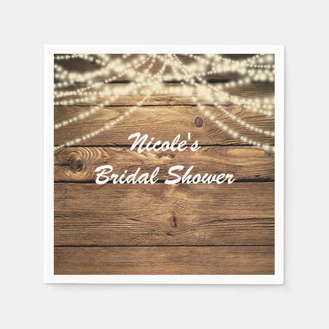 Servilleta De Papel Luces Soñadoras Rústicas & Bodas Rústicas de Mader (Anverso)
