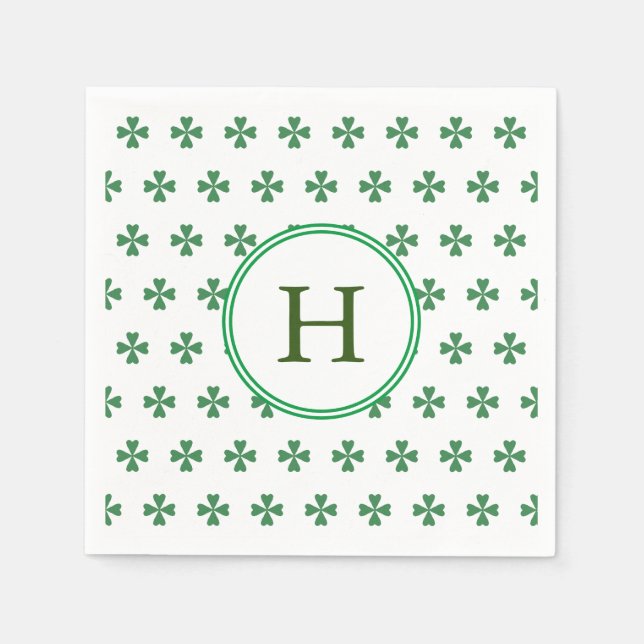 Servilleta De Papel Lucky Green Four Leaf Clover | Monograma (Anverso)