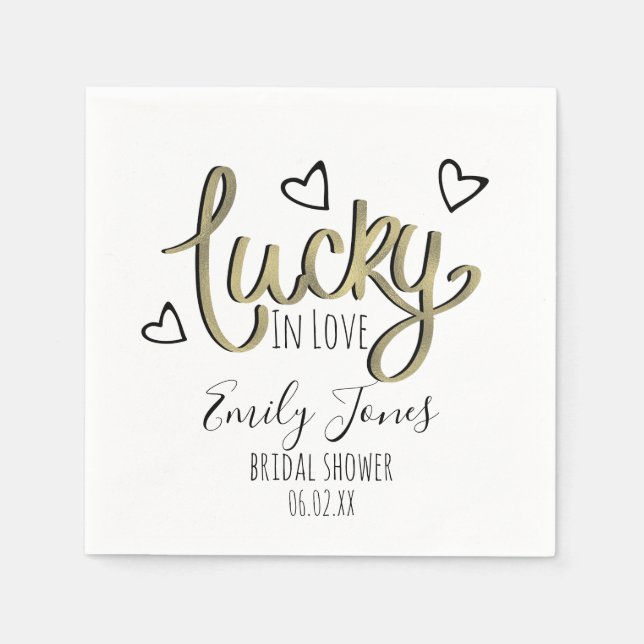 Servilleta De Papel Lucky in Love Hearts Bridal Shower (Anverso)