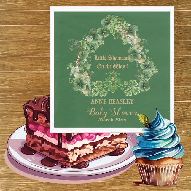 Servilleta De Papel Lucky Little Shamrock Green Gold Leaf Baby Shower (Lucky Little Shamrock Green Gold Leaf Baby Shower Napkins)