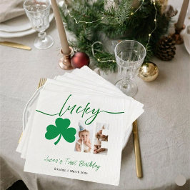 Servilleta De Papel Lucky One First Birthday Personalized Shamrock Par
