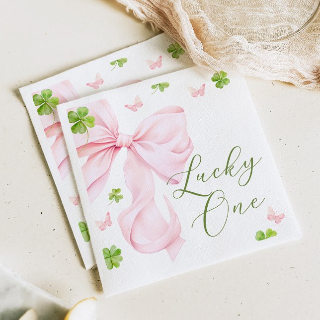 Servilleta De Papel Lucky One Pink Bow 1st Birthday (Subido por el creador)