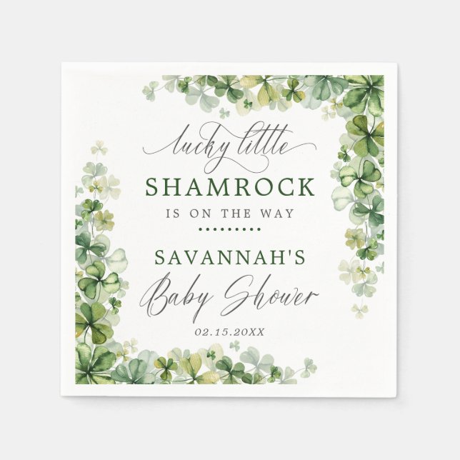 Servilleta De Papel LuckyLittle Shamrock St. Patrick's Day Baby Shower (Anverso)