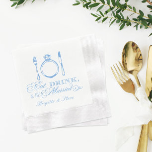 Servilleta De Papel Lugar Azul Configuración Comer Beber Casarse Boda