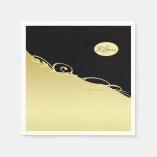 Servilleta De Papel Lujo decorativo en oro sobre oro y negro, Monogram