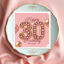 Servilleta De Papel Lujo Glam Pink y Gemstone Oro 30 cumpleaños