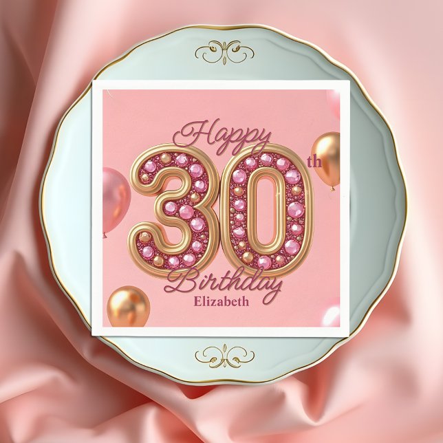 Servilleta De Papel Lujo Glam Pink y Gemstone Oro 30 cumpleaños (Subido por el creador)