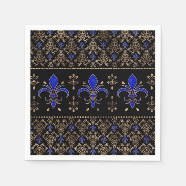 Servilleta De Papel Lujo Lapils Lazuli y dorado Fleur-de-lis ornamen (Anverso)